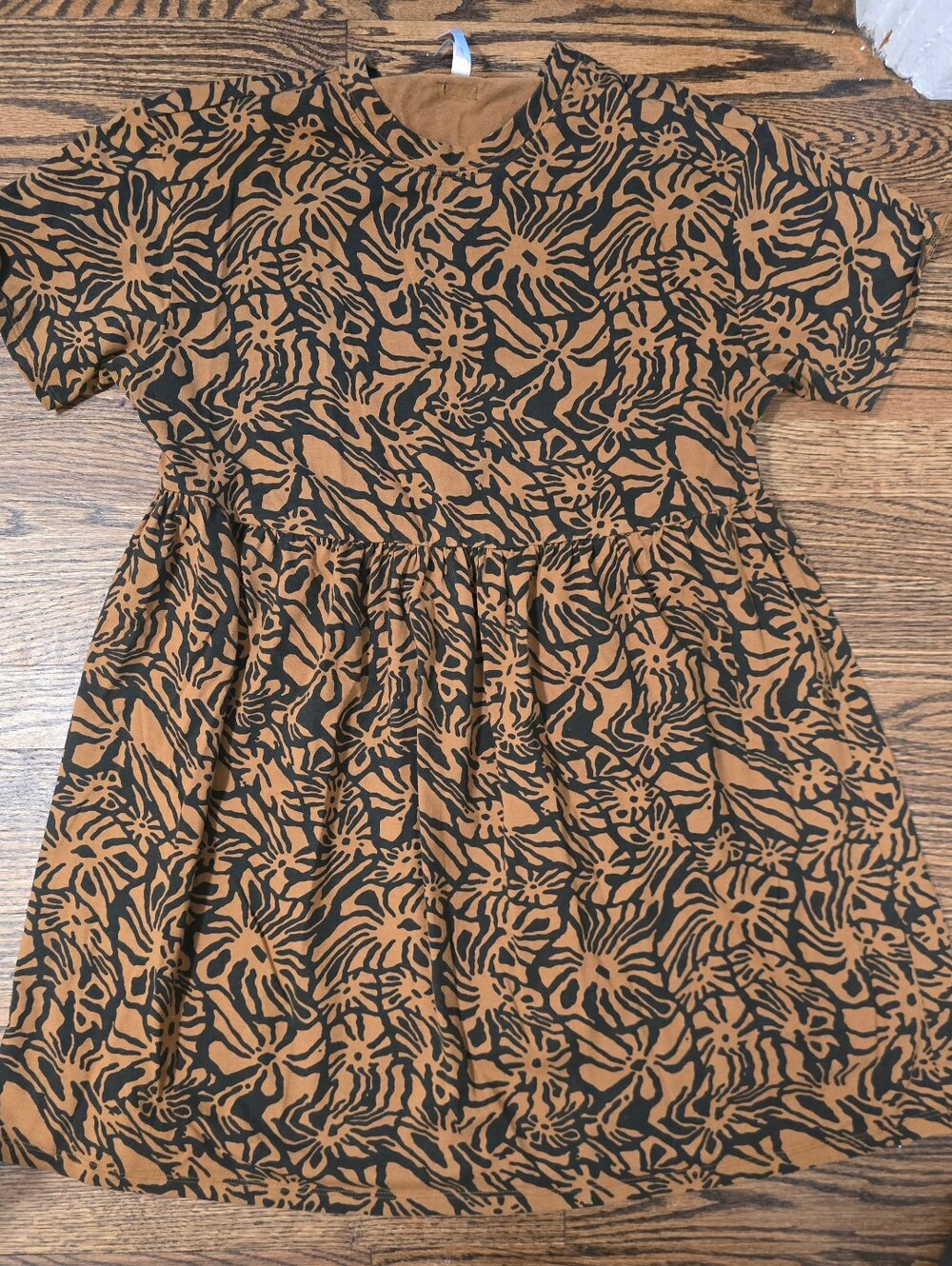 RVCA Black and Brown Short Sleeve Babydoll Dress